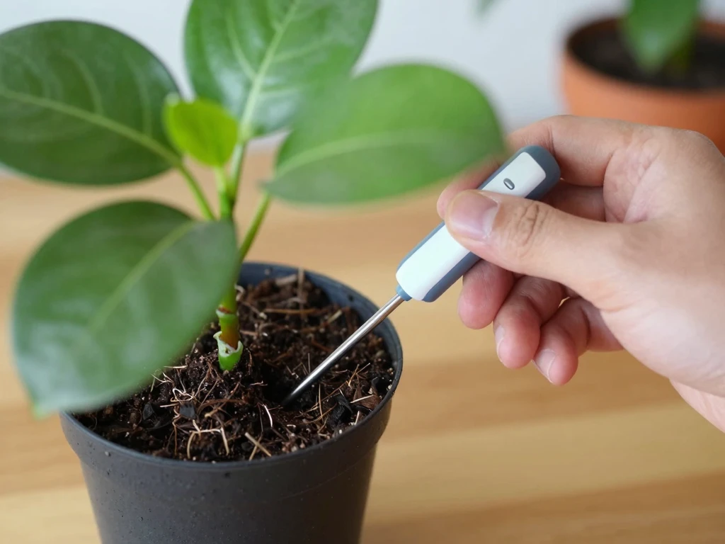 Proper watering technique for indoor plants with moisture meter