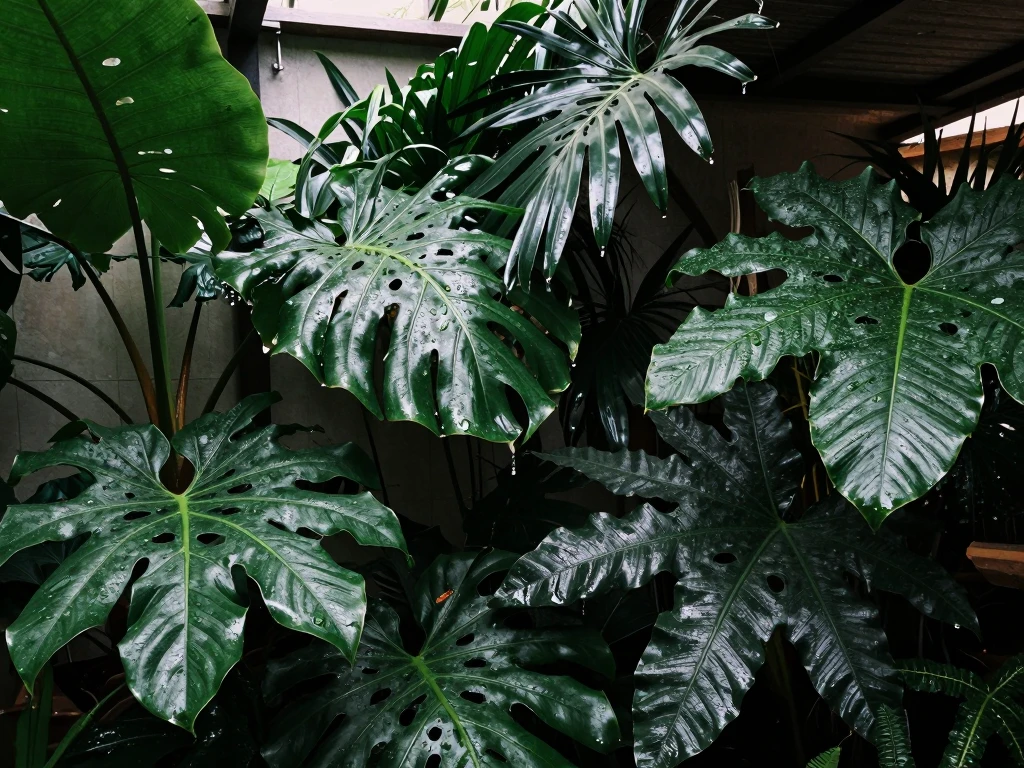 Tropical plants creating natural humidity in interior space